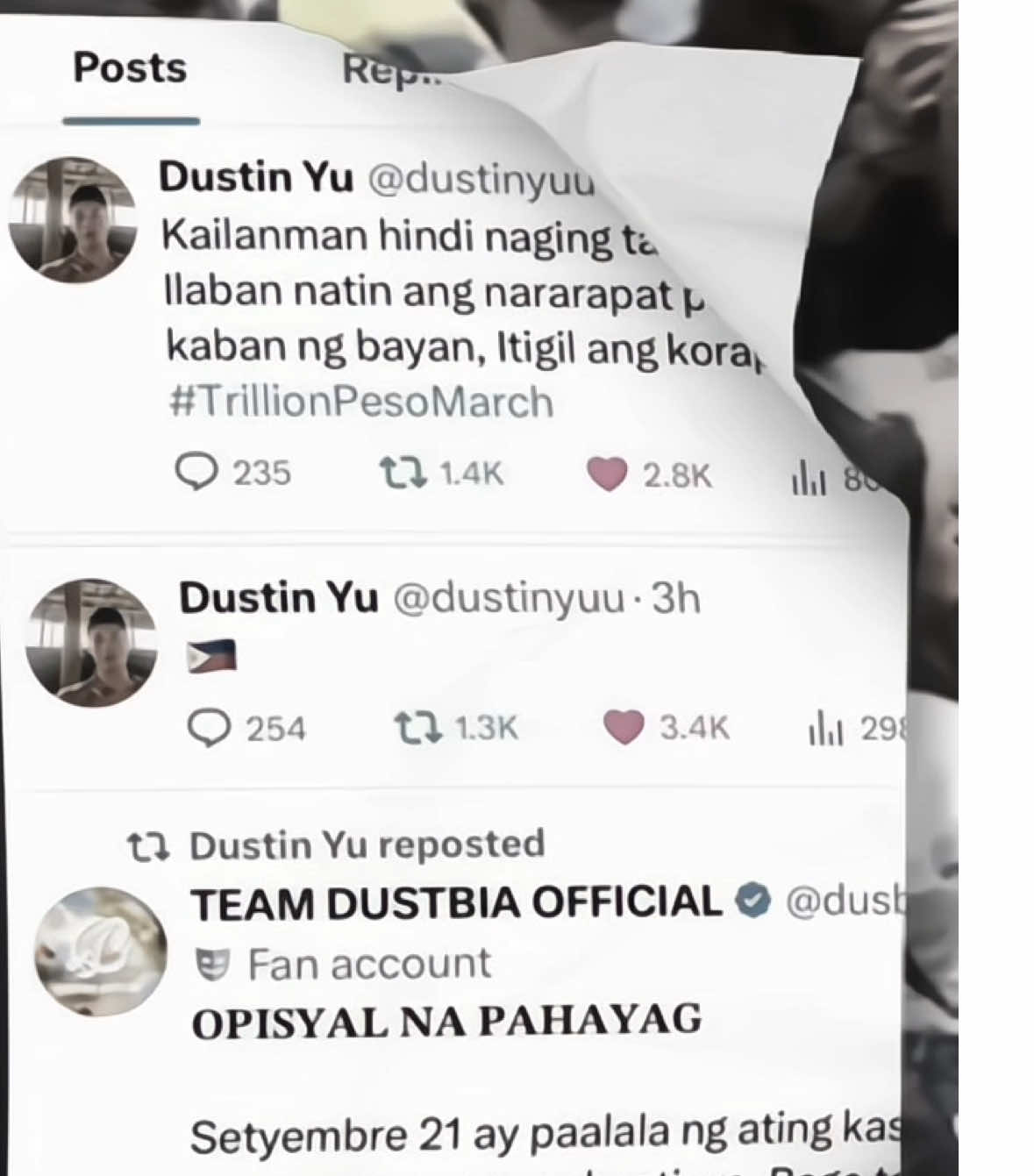 #dustinyu — maraming salamat sa pagtindig at pakikiisa, @Dustin Yu. sobrang proud kami sa’yo! #fyp #foryoupage #trillionpesomarch #bahasaluneta 