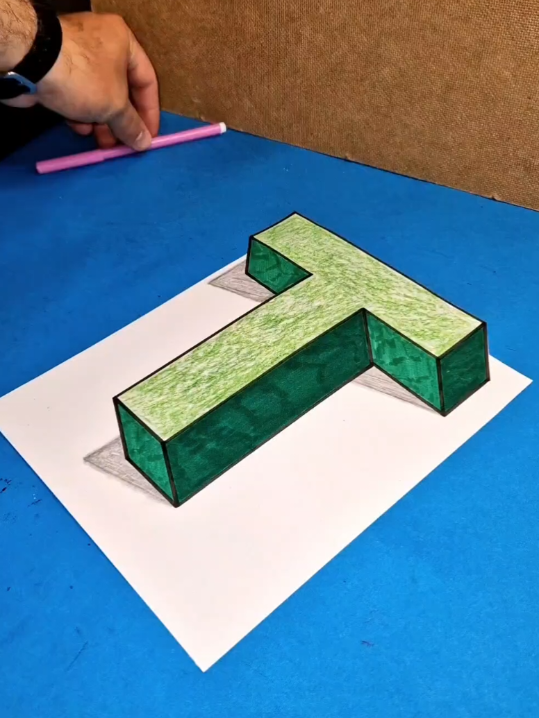 How To Draw 3D Letter (T) Optical Illusion 😱😱 #3ddrawing #drawingtutorial #howtodraw #crazy #cool #foryoupage❤️❤️ #trick #artwork #dibujo #tik_tok #viral_video_tiktok #amazing #3dillusion #opticalillusion #tutorials 