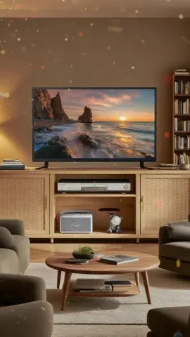 This boho rattan TV console = instant room glow ✨ Storage + shelves for TVs up to 55