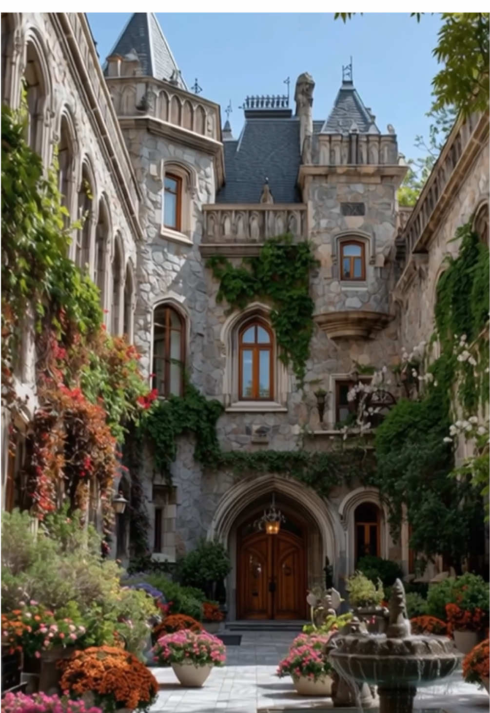 Ever dreamed of living in a castle where every room bursts with color and elegance? This vivid fantasy retreat is brought to life through blooming interiors, ornate fountains, and lush gardens—each space glowing with saturated beauty. #castleinterior #luxurycastle #fantasyarchitecture #colorfuldesign #aiartvideo 