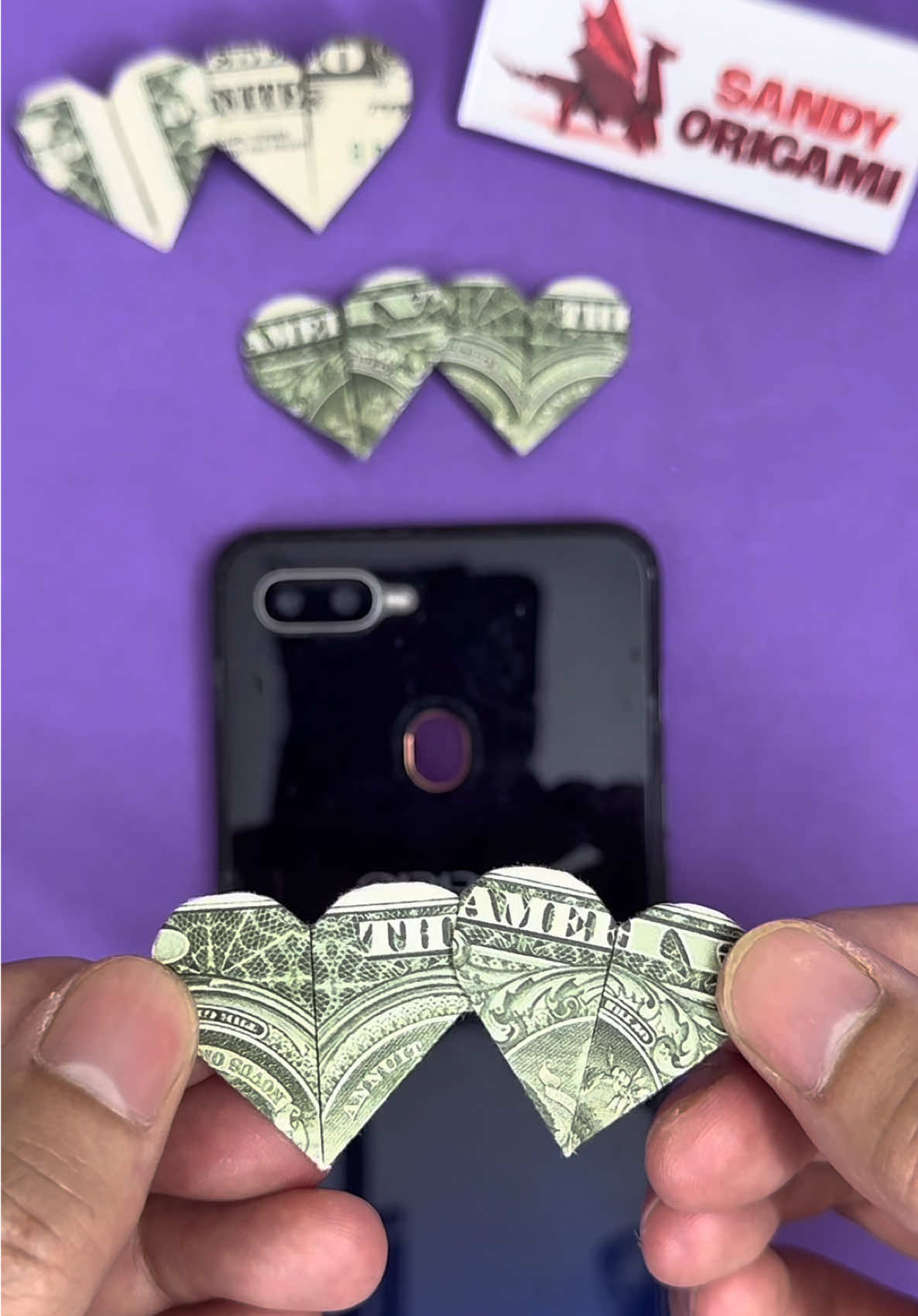 Dollar bill origami easy double heart #sandyorigami #moneyorigami #trending2025 #origami #easyorigami 
