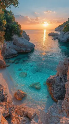 ✨ Paradise found 🌊☀️ crystal-clear waters, golden sunset vibes… who else wants to teleport here right now? 🌴💫 #DreamEscape  #TravelTok #HiddenParadise #SunsetVibes #OceanLovers 