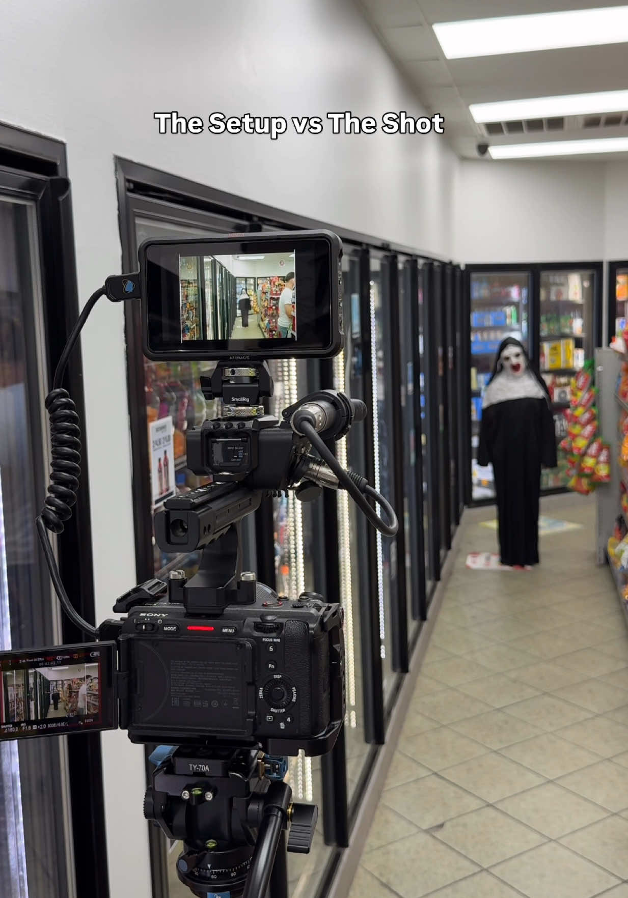 BTS of “UNHOLY” horror short I made  Shot using: • @siruiimaging ST-124 Carbon Fiber Tripod + VA-5X Fluid Head • #Nanlite Pavo Slim 60C Thank you @techsavz for being my Nun #cinematography #filmlook #filmmaking