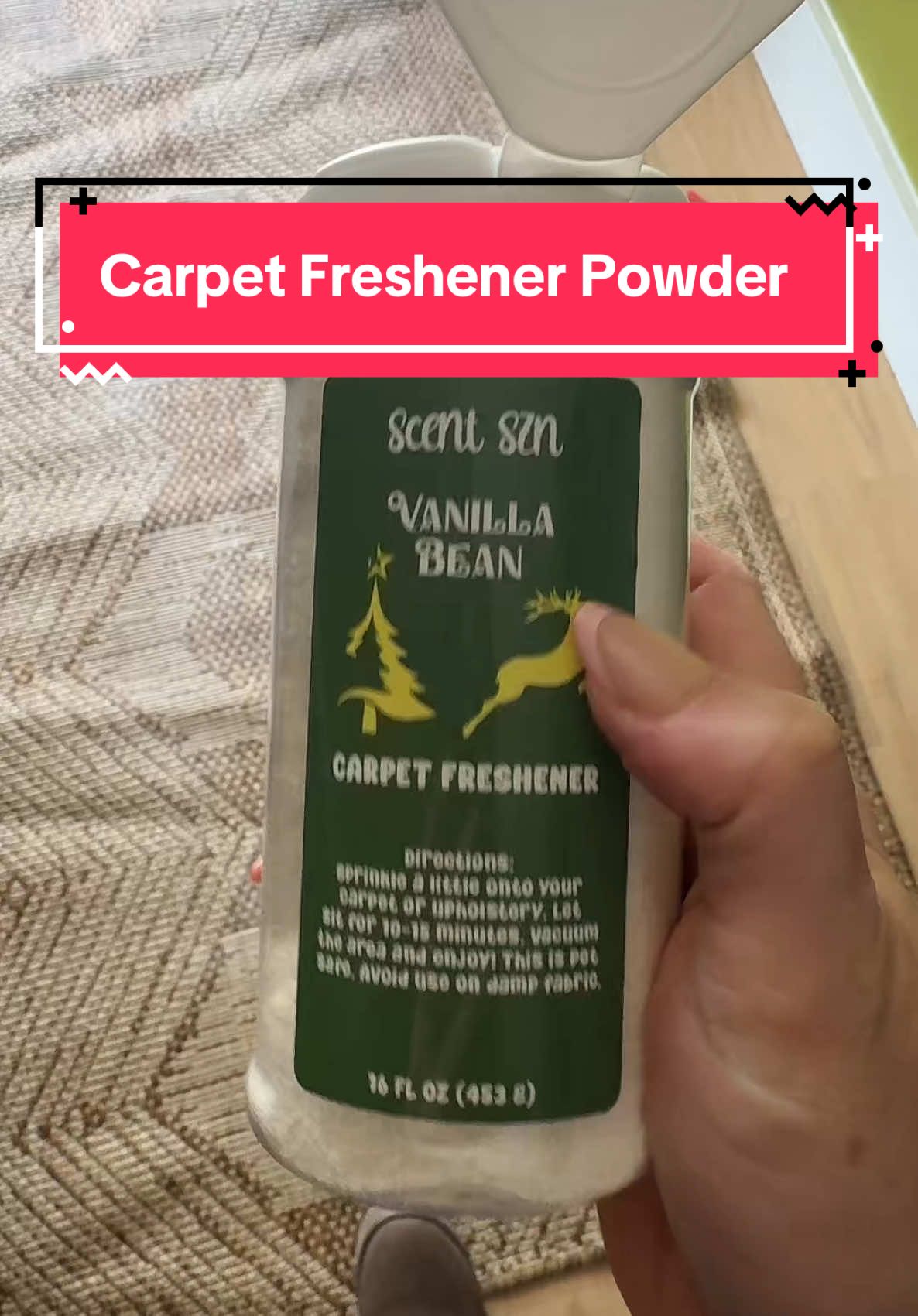Make your house smell amazing uses carpet freshener on my carpet, rugs and couches! Then vacuum it up! It makes your house smell amazing for such a long time ! #CarpetFreshener #CarpetDeodorizer #CarpetPowder #CarpetRefresher #HomeSmellsAmazing #homescents  