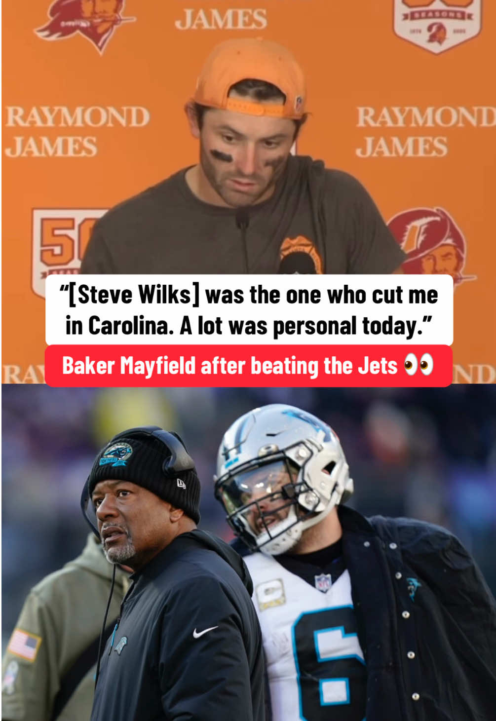 Wilks, who cut Mayfield as HC of the Panthers, is currently the Jets defensive coordinator. (via @Tampa Bay Buccaneers) #nfl #football #nflfootball #buccaneers 