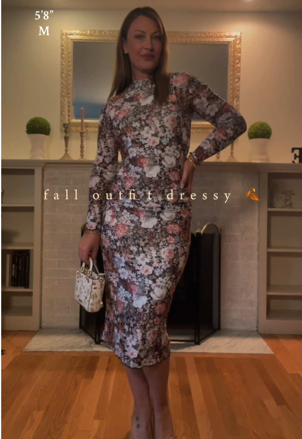 this ditsy floral long sleeve bodycon dress is 👨🏻‍🍳💋 beautiful ditsy floral print, stretch, mesh sleeves, ruched waist and a slip underneath. so comfy yet chic and giving vintage. perfect dress for thanksgiving dinner or any special autumn occasion ✨ true to size 😍 #bodycondress #dresses #falloutfits #vintagestyle #floraldress 