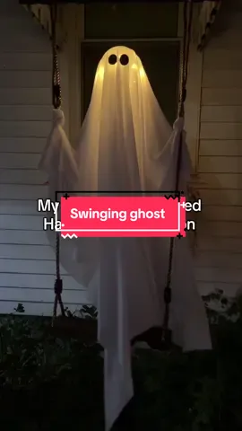 How fun is this swinging ghost Halloween decoration it lights up the swing is actual heavy duty not cardboard!!! It’s perfect for spooky season. I love decorating for Halloween and my neighbors. Love this ghost. #halloweendecor #halloweendecorations #halloween2025 ##halloween##outdoorhalloweendecor 
