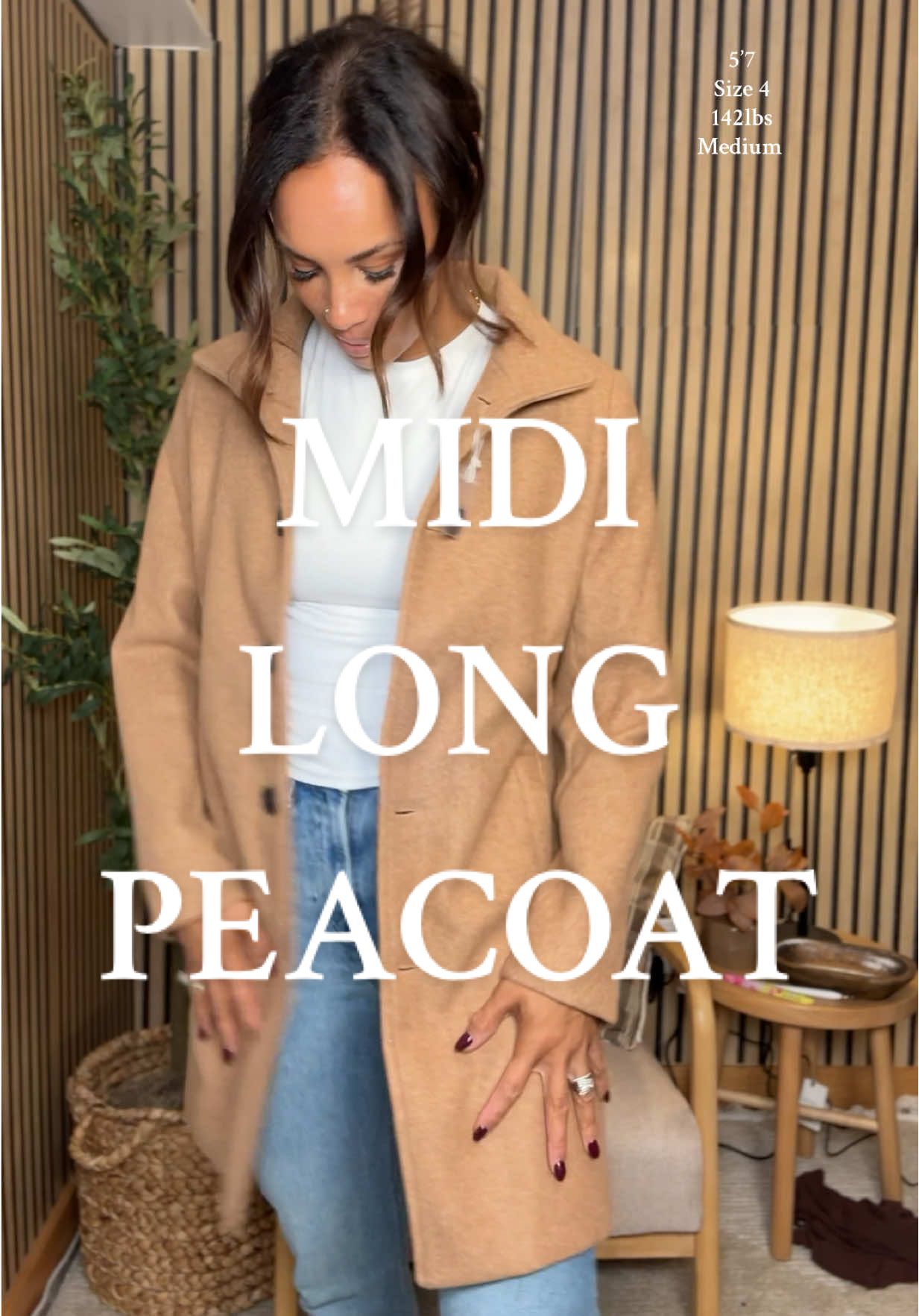 Midi long pea coat, perfect jacket for fall and winter! Wearing the color khaki #peacoat #falljacket #falljackets #fallcoat #longcoat 