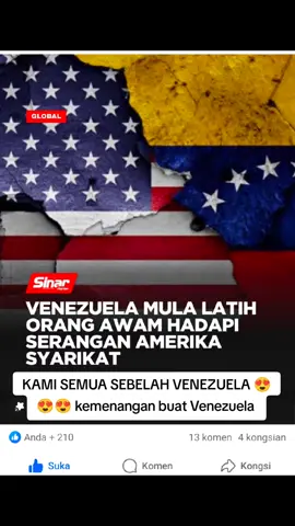 MEXICO CITY - Kerajaan Venezuela sedang melatih orang awam menggunakan senjata untuk mempertahankan negara sekiranya berlaku serangan oleh Amerika Syarikat (AS), lapor agensi berita Jerman dpa. Di bawah slogan 'Berek turun ke rakyat', tentera telah memulakan sesi latihan pertama di beberapa kawasan di seluruh negara, kata Presiden Nicolás Maduro pada Sabtu. Beliau turut menggesa para petani Venezuela bersiap sedia dan, jika perlu, mengangkat senjata secara beramai-ramai. 