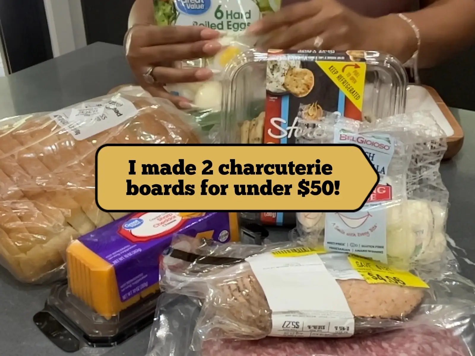 Breakdown:  Stonefire Naan bread dippers Fresh mozzarella snacking cheese  Pepperjack ham Salami Sourdough bread Boiled eggs Sharp Cheddar squares Cantaloupe  Red and green grapes  yogurt covered raisins. shrimp Blueberries Strawberries  #charcuterie #charcuterieboard #howto #food #Foodie  