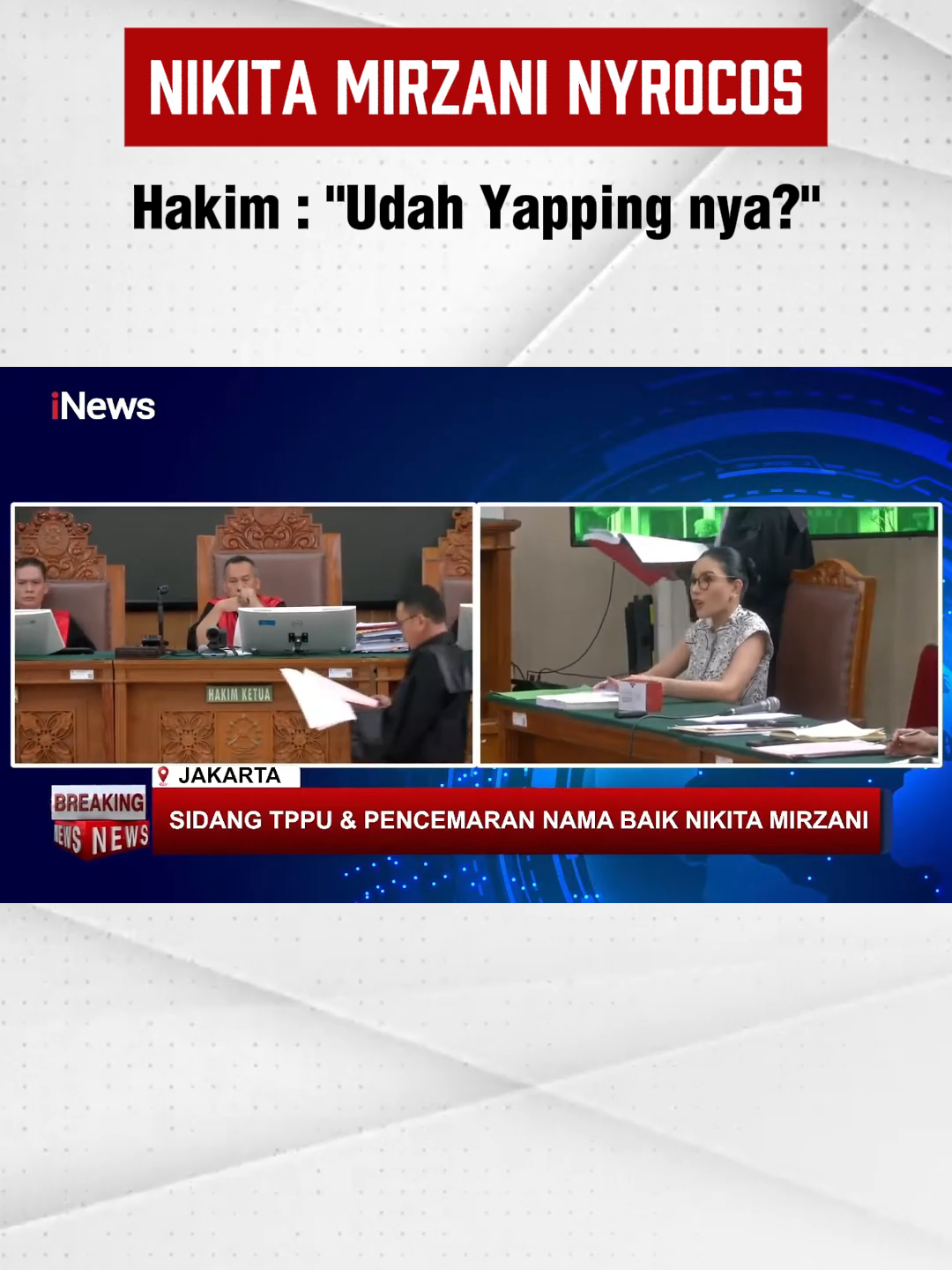 Sidang bukan pasar, tapi Nikita ngoceh terus sampai dipotong hakim 😬 udah yappingnya… #NikitaMirzani #glafidsya#DramaSidang #SidangHariIni #KasusViral #IsuPanas #Pengadilan  #nikitamirzani #rezagladys #sidangnikitamirzani #fyp