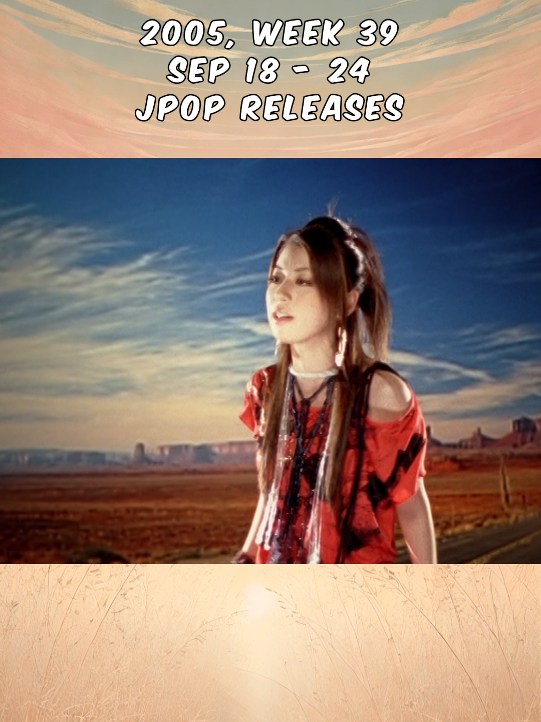 pt.1 📅 2005 week 39 🔓 jpop releases: ⟢ sky by bennie k ⟢ friends by minmi ⟢ coast to coast by bonnie pink ⟢ omedetou by thc!! ⟢ ni-chi-yo! by taka ━━━━━━━━₊˚⊹♡── ⋆⋅☆⋅⋆ ──♡⊹˚₊━━━━━━━━ 📅 2005年09月18日～2005年09月24日発売 🔓 シングル（単曲） リリース情報 BENNIE K「Sky」 MINMI「FRIENDS」 BONNIE PINK「Coast to Coast」 THC!!「オメデトウ」 TAKA「NI-CHI-YO!」 #jpop #jrock #jrnb #jreggae #jpopfyp #animefyp #fyp #fyppp #benniek #minmi #bonniepink #2000smusic #2005