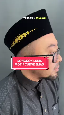 Songkok lukis motif CURVE emas. Songkok motif yang simple namun terlihat mewah. #songkok #songkoklukis #songkokmotif #peci #songkokhitam 