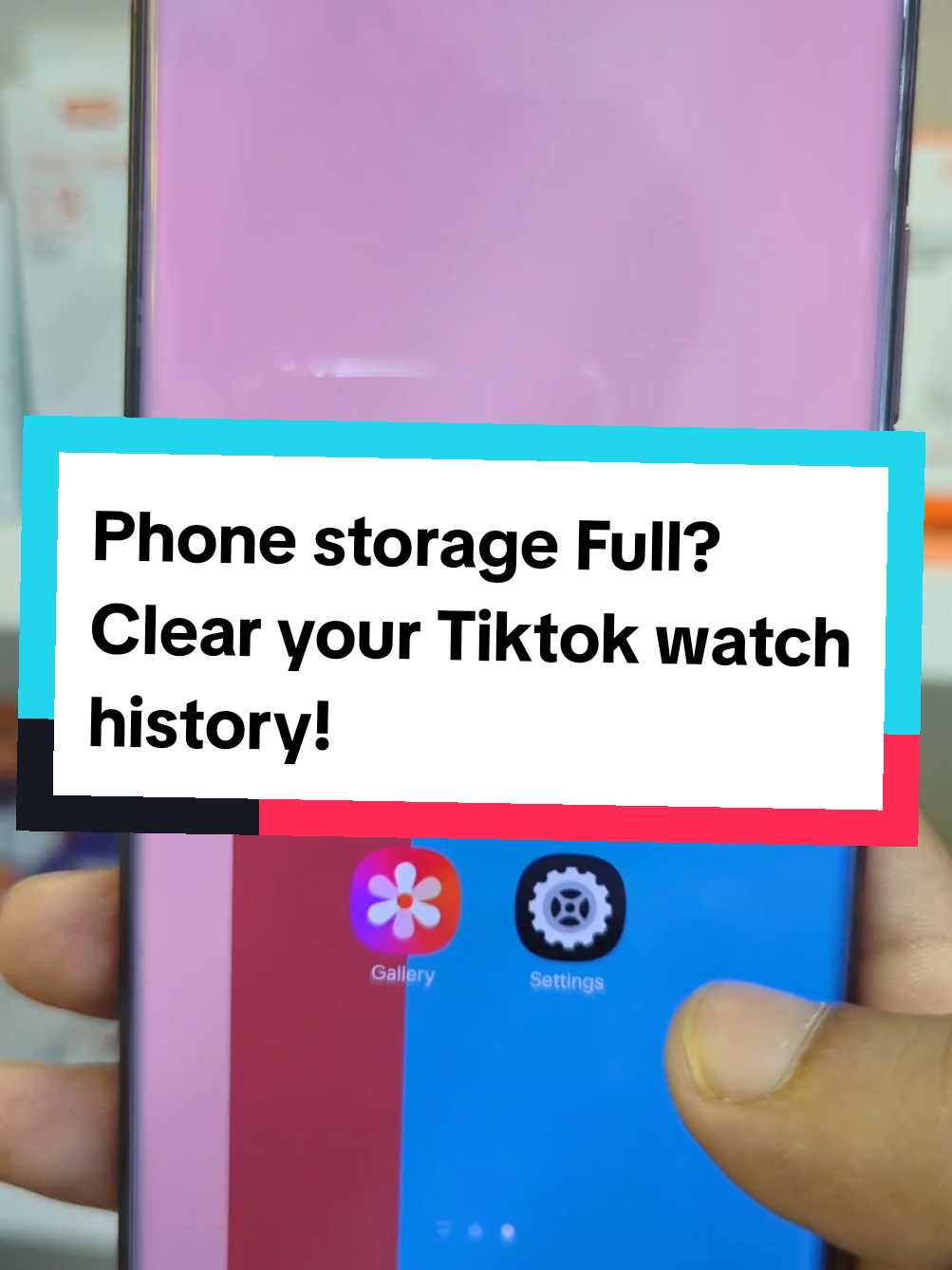 Phone storage Full? Clear your Tiktok watch history. Open Tiktok, hit search, type dot int the search bar, tap view your watch history, select date, Delete, confirm delete. 