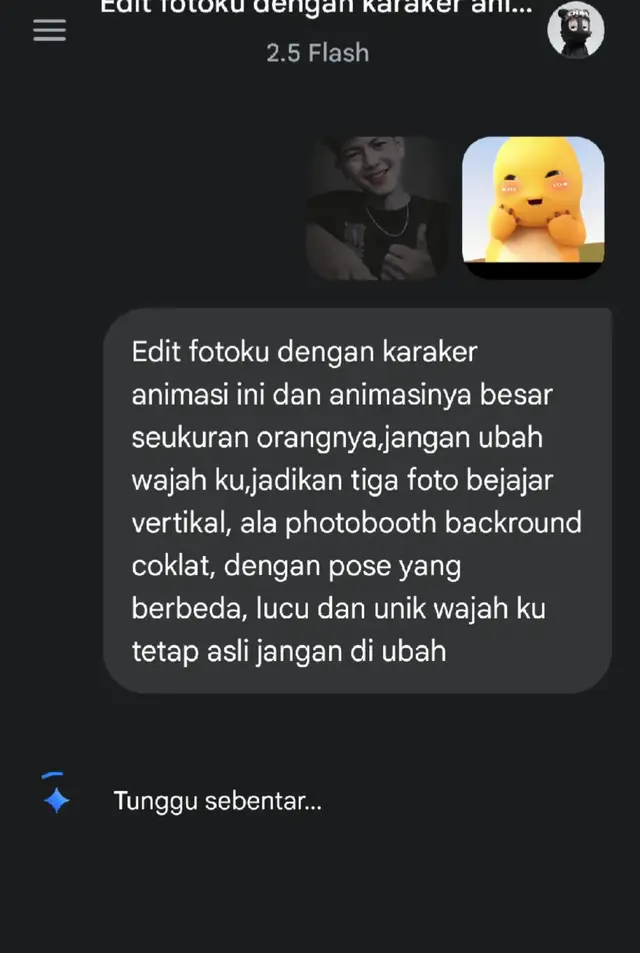 Ini NAILONG yang paling lucu, mau coba? 1.buka google gemini ai 2.pilih foto 3.masukan teks edit fotoku dengan karaker animasi ini dan animasinya besar seukuran orangnya,jangan ubah wajah ku,jadikan tiga foto bejajar vertikal, ala photobooth backround coklat, dengan pose yang berbeda, lucu dan unik wajah ku tetap asli jangan di ubah #trennailong #nailong #googlegeminiai 