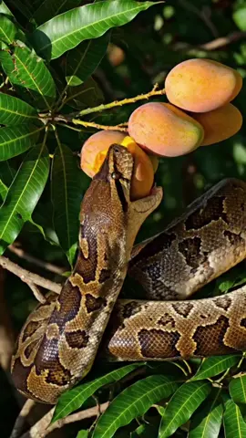A huge python started chewing and eating many mangoes grown on a tree. #snakesoftiktok #videos #fyp ##snake 