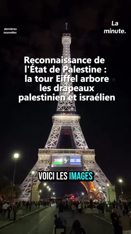 la tour Eiffel arbore les drapeaux palestinien et israélien.  #actufrance #actualite #actu #paris 