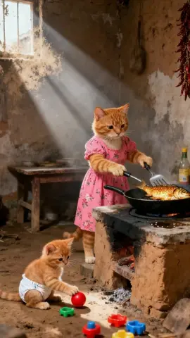 The poor cat fell into the frying pan, and his parents worked hard to save him.#fyp #cat #aistory #animals #ai #kitten #cattok #funny #cutecatvideos #viral #tiktok #catstory #cute #cartoon #aicat 