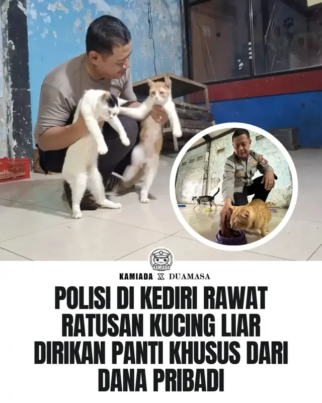 Aksi mulia ditunjukkan oleh Aipda Andik Puji Sumartono, anggota Polres Kediri Kota. Di tengah kesibukannya sebagai anggota kepolisian di bagian Yanma (Pelayanan Markas), ia menyisihkan waktu dan sebagian gajinya untuk merawat lebih dari seratus ekor kucing liar yang sebelumnya terlantar bahkan dibuang pemiliknya. Bertempat di Kelurahan Ngadirejo, Kota Kediri, Aipda Andik mendirikan sebuah panti khusus untuk menampung dan merawat kucing-kucing tersebut. Di tempat yang ia kelola sendiri itu, kucing-kucing diberikan makanan secara rutin serta pengobatan bagi yang sakit atau terluka. Menurut Aipda Andik, aksi sosial ini berawal dari keprihatinannya melihat banyak kucing dibuang dalam kondisi mengenaskan. 