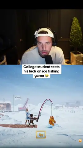 College student tests his luck on ice fishing game 😭 #kickstreaming #streamer 