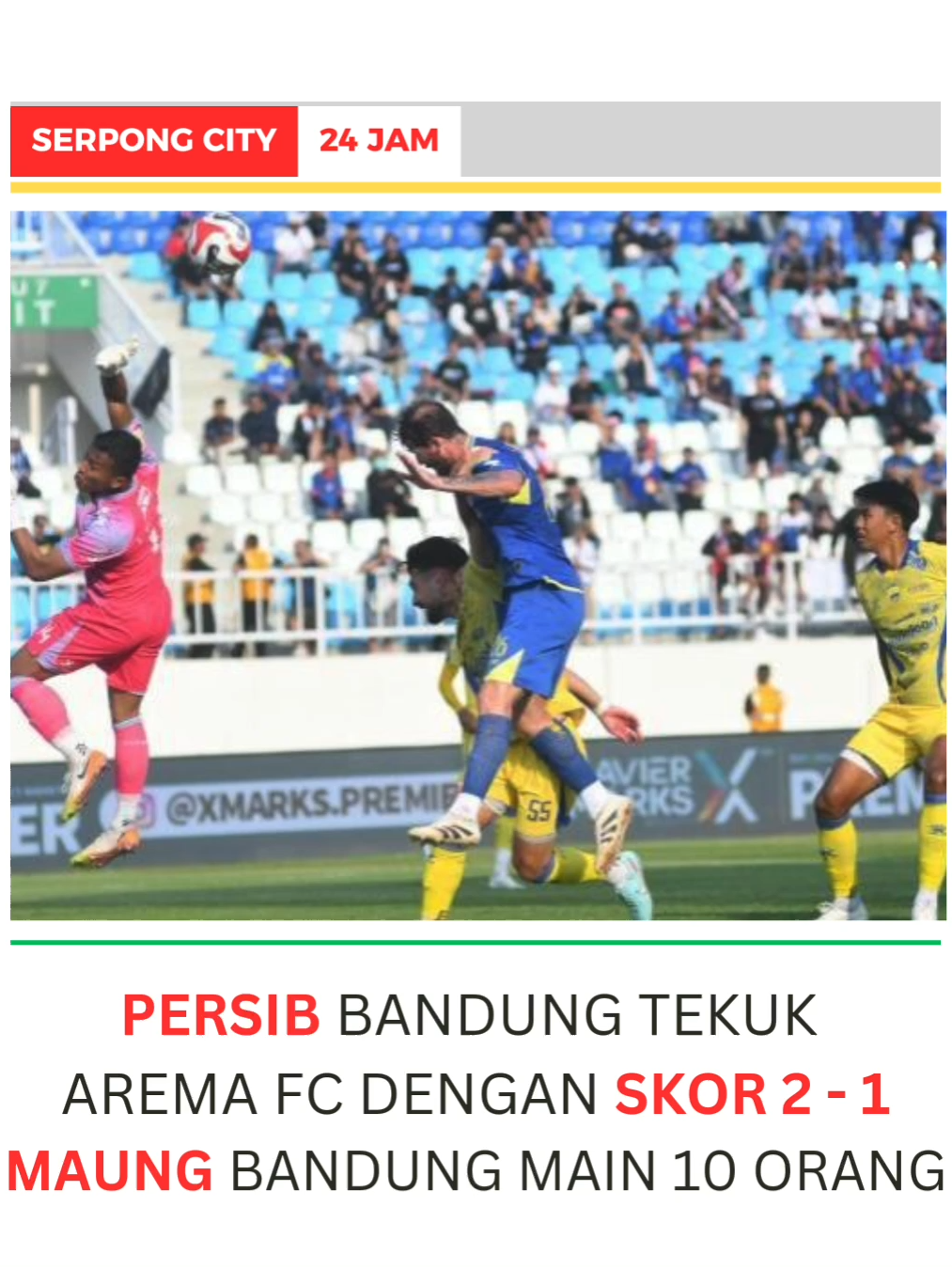 💪⚽️🔥 PERSIB BANDUNG TEKUK AREMA FC DENGAN SKOR 2 - 1 MAUNG BANDUNG MAIN 10 ORANG Persib Bandung berhasil meraih kemenangan dramatis 2-1 atas Arema FC dalam pekan keenam Super League 2025-2026, meski harus bermain dengan 10 orang! 💪⚽️ Laga dimulai dengan intensitas tinggi, Arema FC membuka skor lebih dulu pada menit ke-17 lewat gol Matheus Blade. Persib berusaha merespons, namun skor 1-0 bertahan hingga babak pertama. Di babak kedua, Uilliam Barros Pereira menyamakan kedudukan pada menit ke-59! Namun, drama terjadi saat Frans Putros mendapat kartu merah di menit ke-63. Meski dalam keadaan sulit, Persib tetap berjuang! Puncak drama terjadi di menit 90+4! Federico Barba mencetak gol penentu yang membawa Persib unggul 2-1, membungkam Stadion Kanjuruhan! 🏟️✨ Hasil ini memastikan Persib pulang dengan tiga poin penuh! 🎉 Susunan Pemain: Arema FC: Adi      Satryo; Johan Ahmad Farizi, Luiz Gustavo, Odivan Koerich, Yan Motta,      Arkhan Fikri, Bayu Setiawan, Matheus Blade, Dalberto Belo, Ian Puleio,      Paulinho Moccelin.  Pelatih: Marcos Santos Persib Bandung: Teja Paku Alam; Eliano Reijnders, Julio Cesar, Kakang      Rudianto, Patricio Matricardi, Beckham Putra (C), Frans Putros, Thom Haye,      Ramon Tanque, Saddil Ramdani, Uilliam Barros Pereira.  Pelatih: Bojan Hodak #persibbandung #aremafc #superleague #comeback #dramasepakbola #kemenangan #ayopersib #pangeranbiru #bobotoh #kanjuruhan #lagaseru #sepakbolaindonesia #injurytime #federicobarba #maungbandung Sumber : @inewsserpong