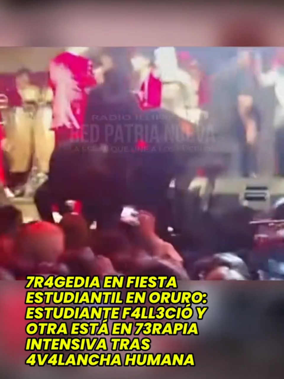 La celebración por la llegada de la primavera en Oruro terminó en 7r4gedia la noche del domingo, cuando una 4val4ncha hum4na, provocada después de que el cantante del grupo Sangre Cumbiera se lanzara sobre el público, dejó como saldo la muer73 de una estudiante y otra joven en terapia intensiva. Padres de familia denunciaron una sobreventa de entradas, mientras que el artista fue aprehendido este lunes por las autoridades. 🚨 Dra. Karina Gutiérrez López, Directora de Igualdad de Oportunidades DIO - GAMO.  Lic. Raúl Roberto Villca Itamari - Director Distrital de Educación Oruro. #Oruro #Seguridad #SangreCumbiera #RedPatriaNueva