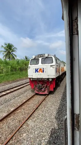 KA 283 Serayu (PWT-PSE) bersilang dengan KA 78 Lodaya (BD-SLO) di Stasiun Bojong