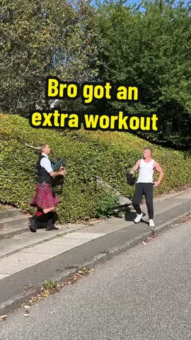 Bro got an extra workout #prank #scareprank #bagpipes 