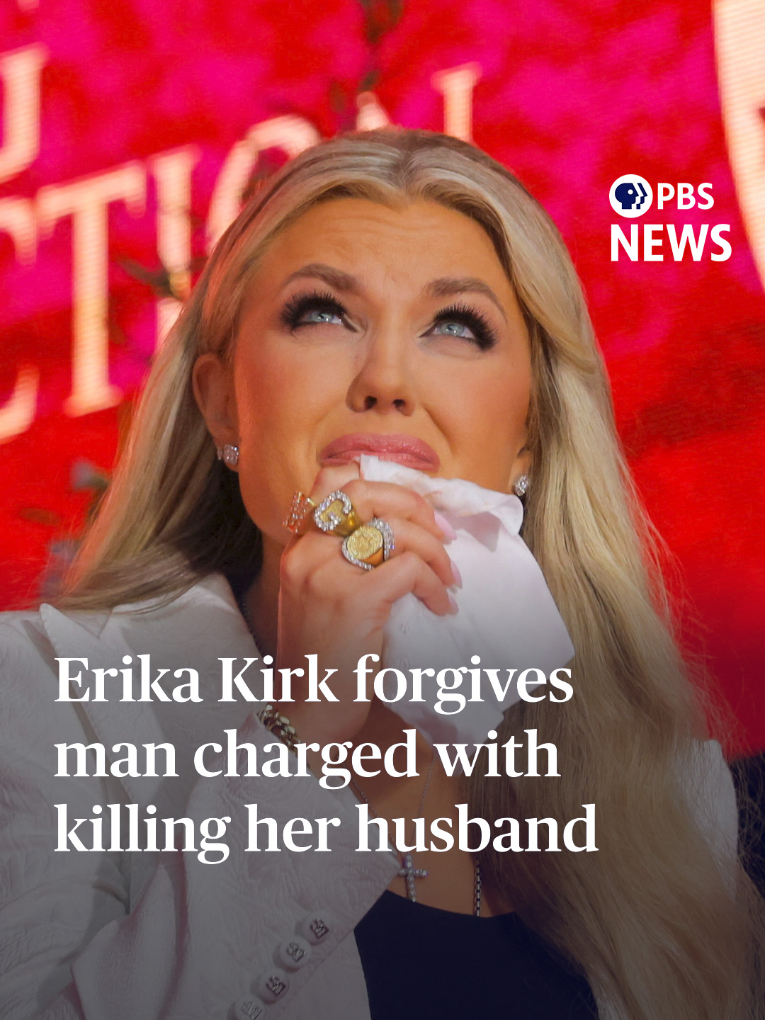 Erika Kirk said Sunday that she forgave the man who has been charged with killing her husband, conservative political activist Charlie Kirk, earlier this month. Kirk referenced the Bible's recounting of Christ's crucifixion during her remarks at State Farm Stadium in Glendale, Arizona. 