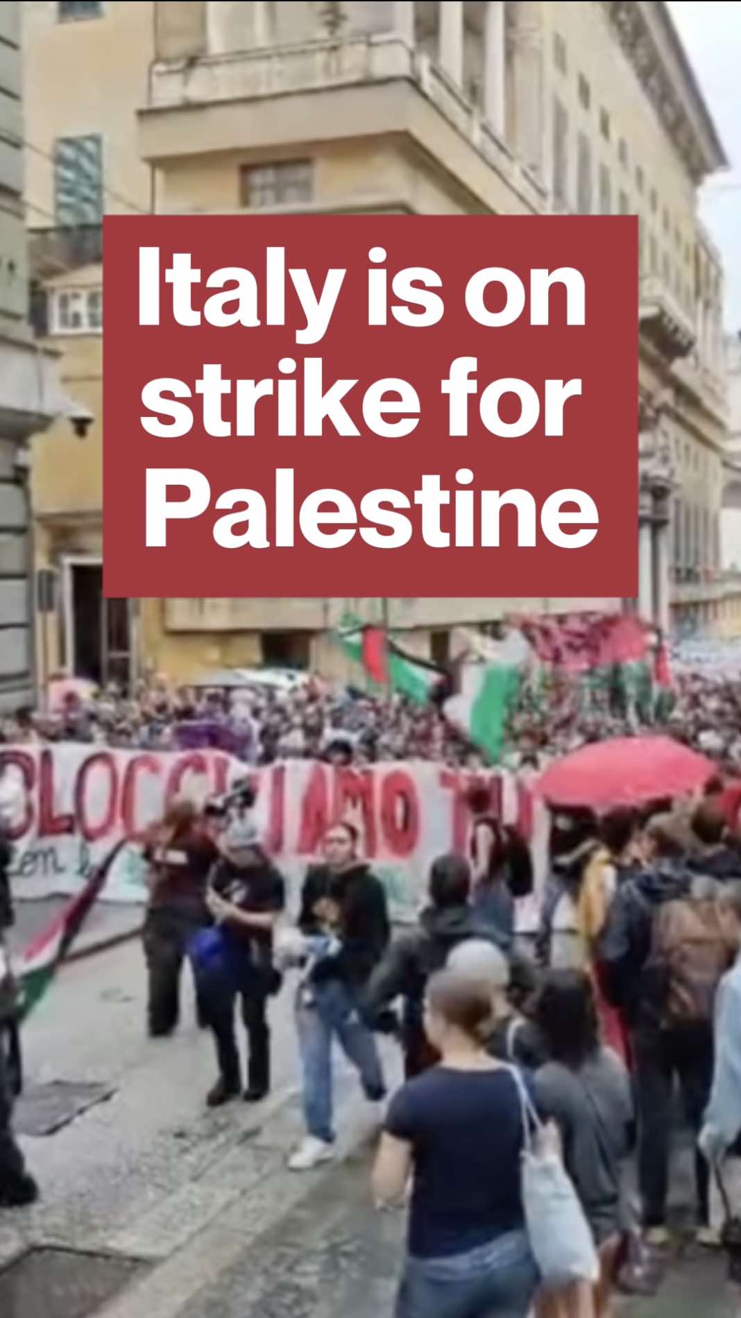 Historic: Italy is on strike, disrupting business as usual and protesting complicity in Israel's genocide and apartheid against Palestinians, bringing major cities to a halt. Hundreds of thousands are demonstrating across 80 cities and towns, from south to north, blocking roads, ports and railway stations. The BDS movement salutes the Italian trade unions, students movements, grassroots groups and people of conscience who have made this unprecedented act of meaningful solidarity possible — and calls on workers across Europe and the world to follow suit. Escalate BDS pressure and #DisruptComplicity now!