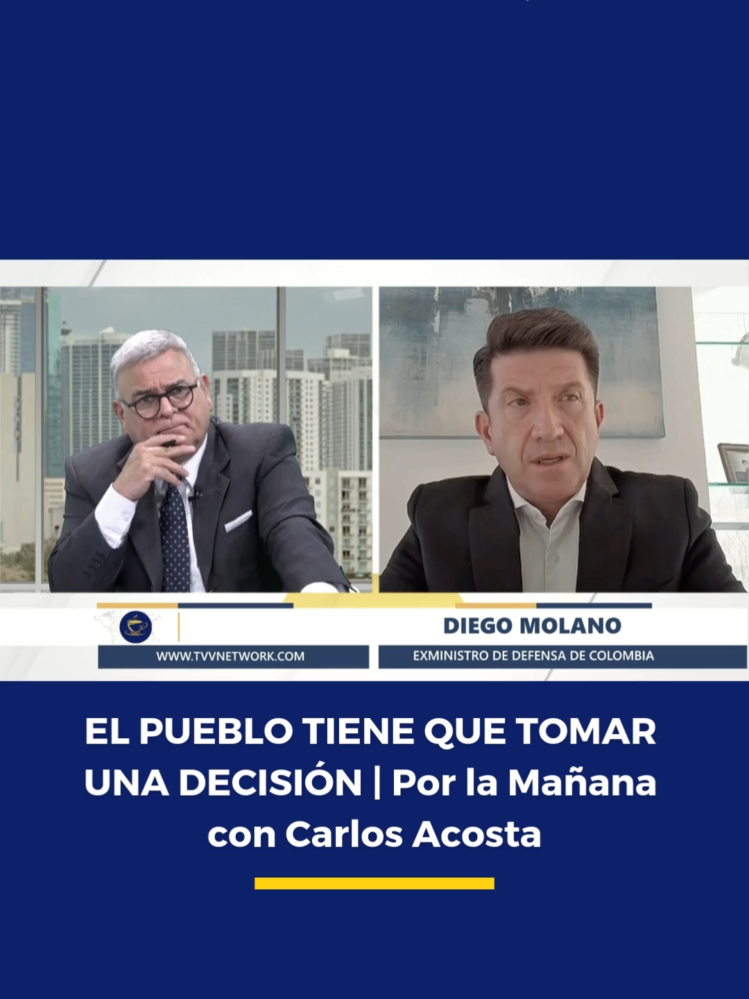 Diego Molano, exministro de Defensa de Colombia, analiza el impacto geopolítico de la decisión de Estados Unidos de clasificar al cartel de los Soles como grupo terrorista y desplegar su poder naval en el Caribe. Afirma que esta estrategia no es coyuntural sino parte de una política sostenida para neutralizar la amenaza que representa el régimen de Nicolás Maduro para la región. Molano advierte que el envío de tropas colombianas a la frontera para proteger al régimen venezolano demuestra la incomprensión del gobierno de Gustavo Petro sobre la magnitud del momento histórico. A su juicio, Colombia no puede aislarse de sus aliados estratégicos —EE. UU. e Israel— en la lucha contra el narcotráfico y la defensa de la democracia. Sobre el panorama político colombiano, sostiene que la narrativa antiestadounidense de Petro será parte central de su campaña, pero subraya que la relación bilateral con EE. UU. es sólida y ampliamente valorada por los colombianos. En su opinión, la cooperación internacional es indispensable para frenar la expansión del narcotráfico y evitar el fortalecimiento de regímenes autoritarios en la región. Molano concluye con un llamado directo: el pueblo colombiano debe tomar una decisión de fondo en las próximas elecciones. Para él, se requiere un voto contundente en Congreso y en primera vuelta presidencial para derrotar el proyecto político de Petro o su candidato y garantizar que Colombia siga un rumbo de libertad, institucionalidad y apoyo a los ciudadanos que trabajan por el país. Por la Mañana en América con Carlos Acosta | De lunes a viernes 7:00am ET ¡Descarga tu app de TVV aquí! 👇🏻@tvvnetwork https://linktr.ee/tvvnetwork (No disponible ni en Venezuela ni en EE.UU.) TVV disponible en 🇺🇸 📡 Cᴏᴍᴄᴀsᴛ, Cʜᴀʀᴛᴇʀ Sᴘᴇᴄᴛʀᴜᴍ, Bʟᴜᴇ Sᴛʀᴇᴀᴍ, Breezeline, Fanatiz, Verizon, VivoPlay y San Bruno. ¡Solicítalo a tu cableoperadora!