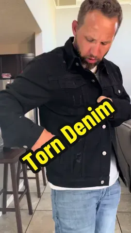 Denim jacket with tattered and torn design button up on sale now #mens #streetwear #jacket #tiktokshoprestock #denim