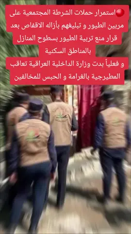#🔴 🔴 #استمرار #حملات #الشرطة المجتمعية على مربين الطيور و تبليغهم بأزاله الاقفاص بعد قرار منع تربية #الطيور  بسطوح المنازل بالمناطق السكنية  و فعلياً بدت وزارة الداخلية العراقية تعاقب المطيرجية بالغرامة و الحبس للمخالفين