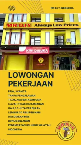 LOWONGAN KERJA MR D I.Y 2025 Dibuka loker dari MR D.I.Y untuk kamu yang lagi butuh pekerjaan,UNTUK INFO LEBIH LANJUT SILAHKAN DAFTAR MELALUI LINK DI BIO 🧾 #lewatberanda #infoloker #mrdiy #daftar #fyp 