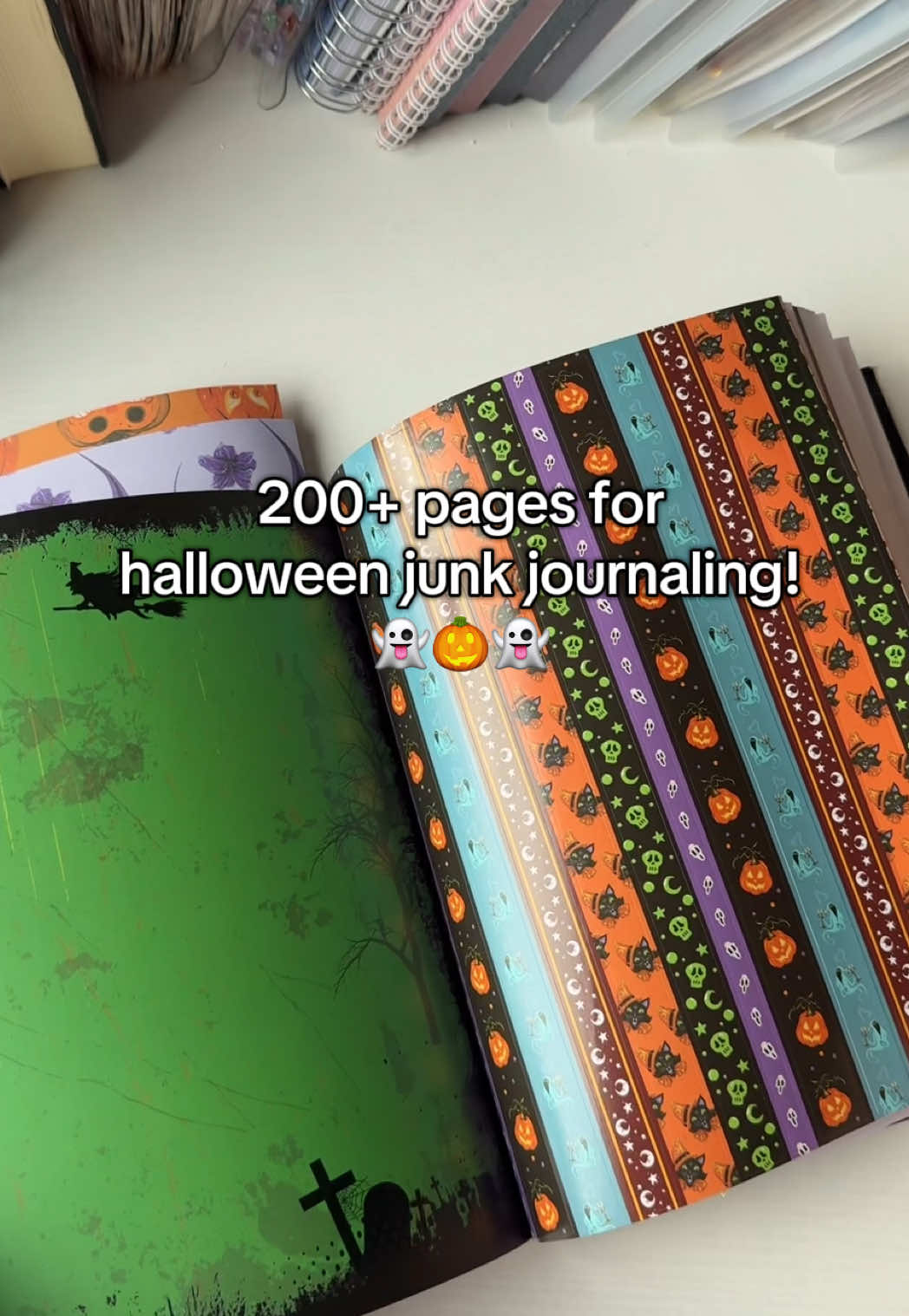 The cutest scrapbooking and junk journaling book for Halloween! This has paper, cutouts, coloring pages, stickers, double-sided paper, and so much more. Can’t wait to journal with this! #TikTokShopRestock #HalloweenCrafts #Halloween #JunkJournaling #Scrapbooking    