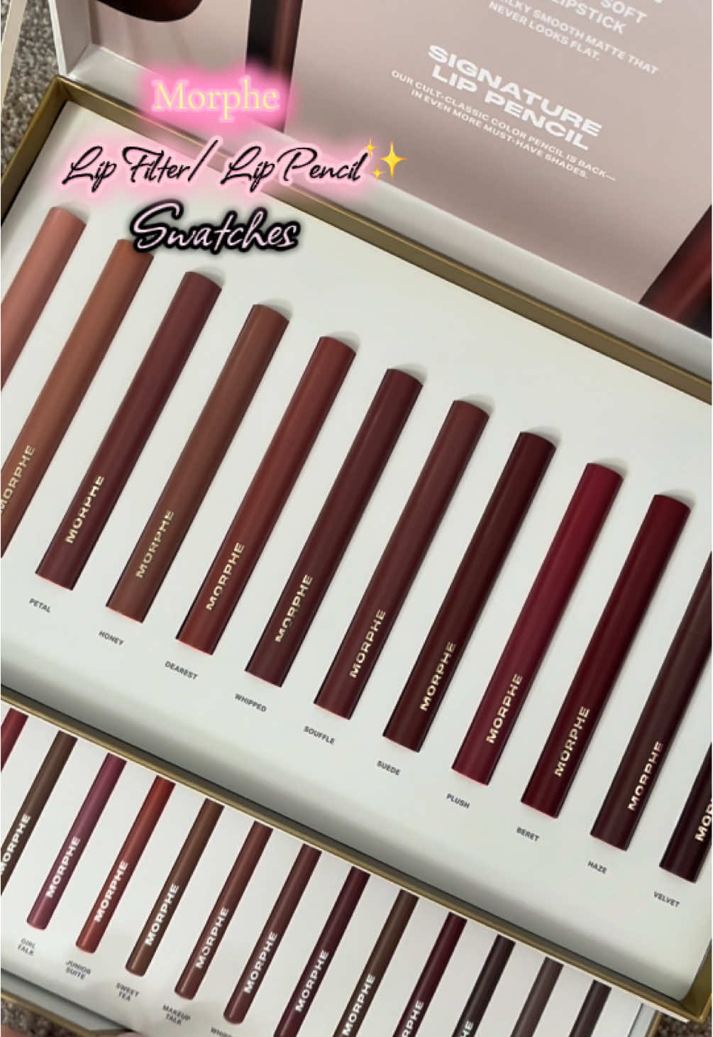 Swatching @Morphe Cosmetics NEW lippies✨🤎 literally obsessed with all the shades!! Thank you smmm #fyp #morphe #morphelipstick #pr #lipswatches 