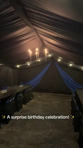 ✨ A surprise fit for royalty! 💙🖤 We set the scene with royal blue and black draping, matching linens, and chair covers for the perfect birthday celebration 🎉👑 #MagicalPartyRental #tentrentallakecountyil #tentanddraping #royalblueandblackdraping #lakecounty