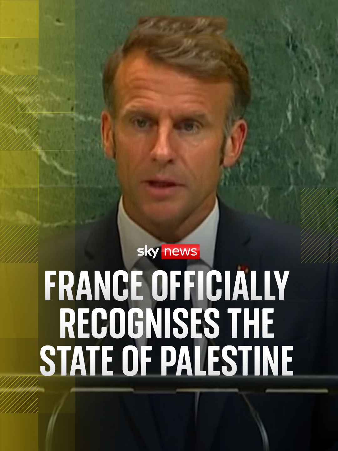 France has now formally recognised a Palestinian state. It comes after the UK, Canada, Australia and Portugal also made the move to recognise a Palestinian state over the weekend. #France #Macron #Palestine #UN