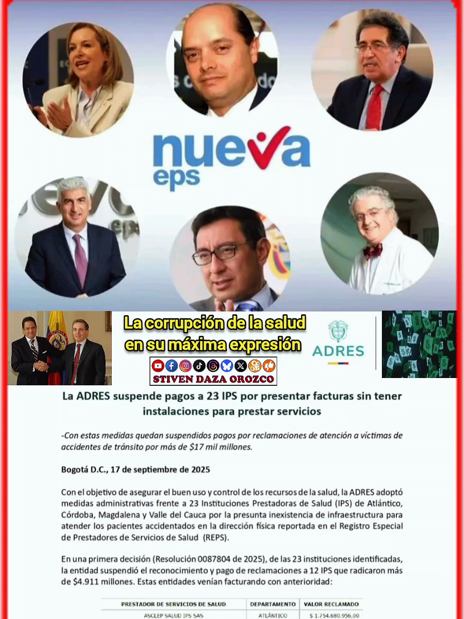 Las caras de la corrupción con la salud en Nueva EPS y las 23 IPS fantasma que recibían dinero de la ADRES en Colombia, definitivamente causa mucha indignación la forma en que se dedicaron a facturar a partir de las necesidades de los pacientes 🚨🔥 #corrupción #salud #nuevaeps #adres #Colombia 