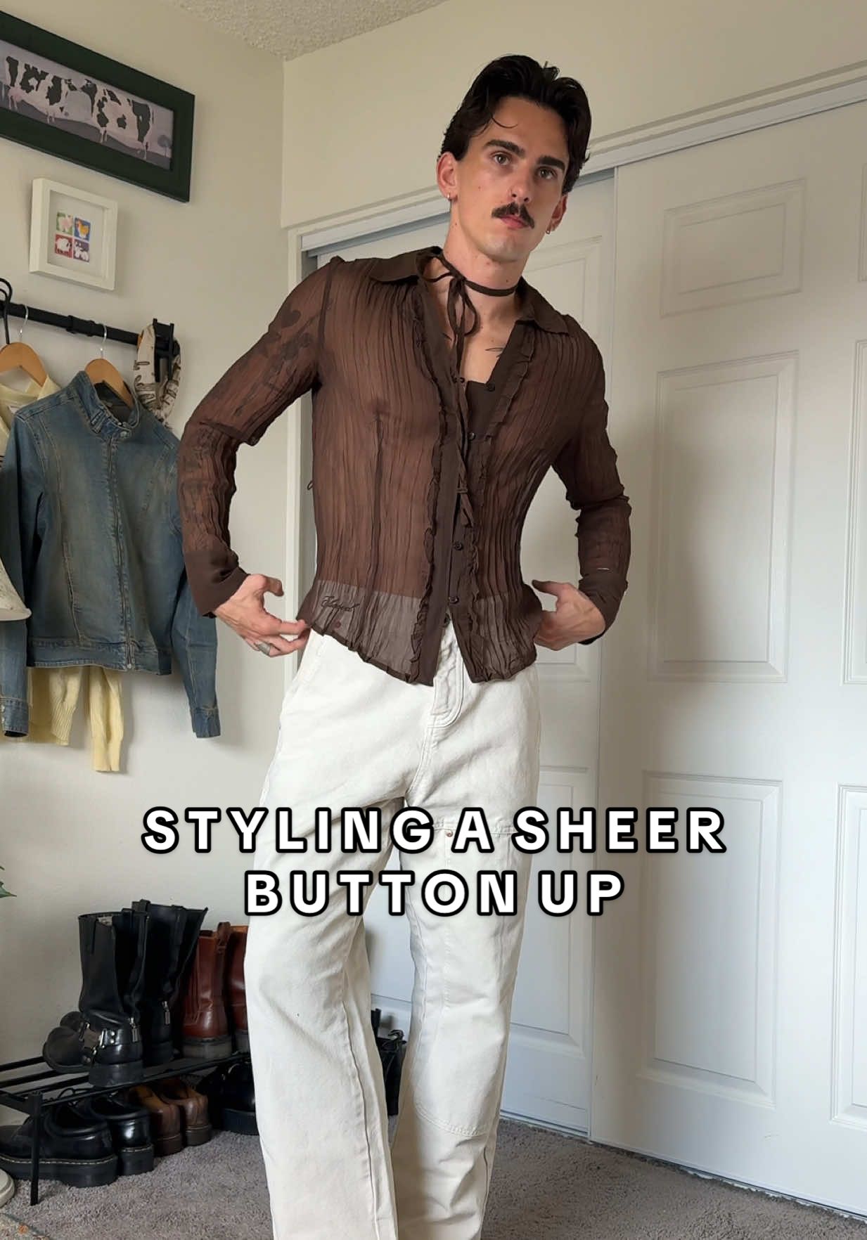 I have a lot of favorite pieces but this sheer button up is definitely up there for ALL TIME favs #fashioninspo #fallfashion #sheerbuttonup #outfitinspo #jimmyguash 