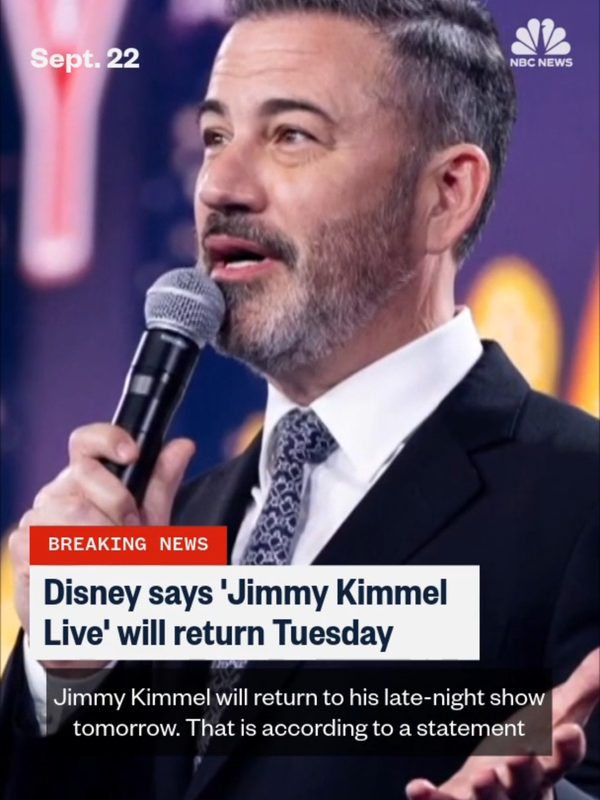 Jimmy #Kimmel's late-night show will return to ABC's airwaves on Tuesday, nearly a week after it was suspended amid criticism of the host's remarks about the assassination of conservative activist Charlie Kirk.