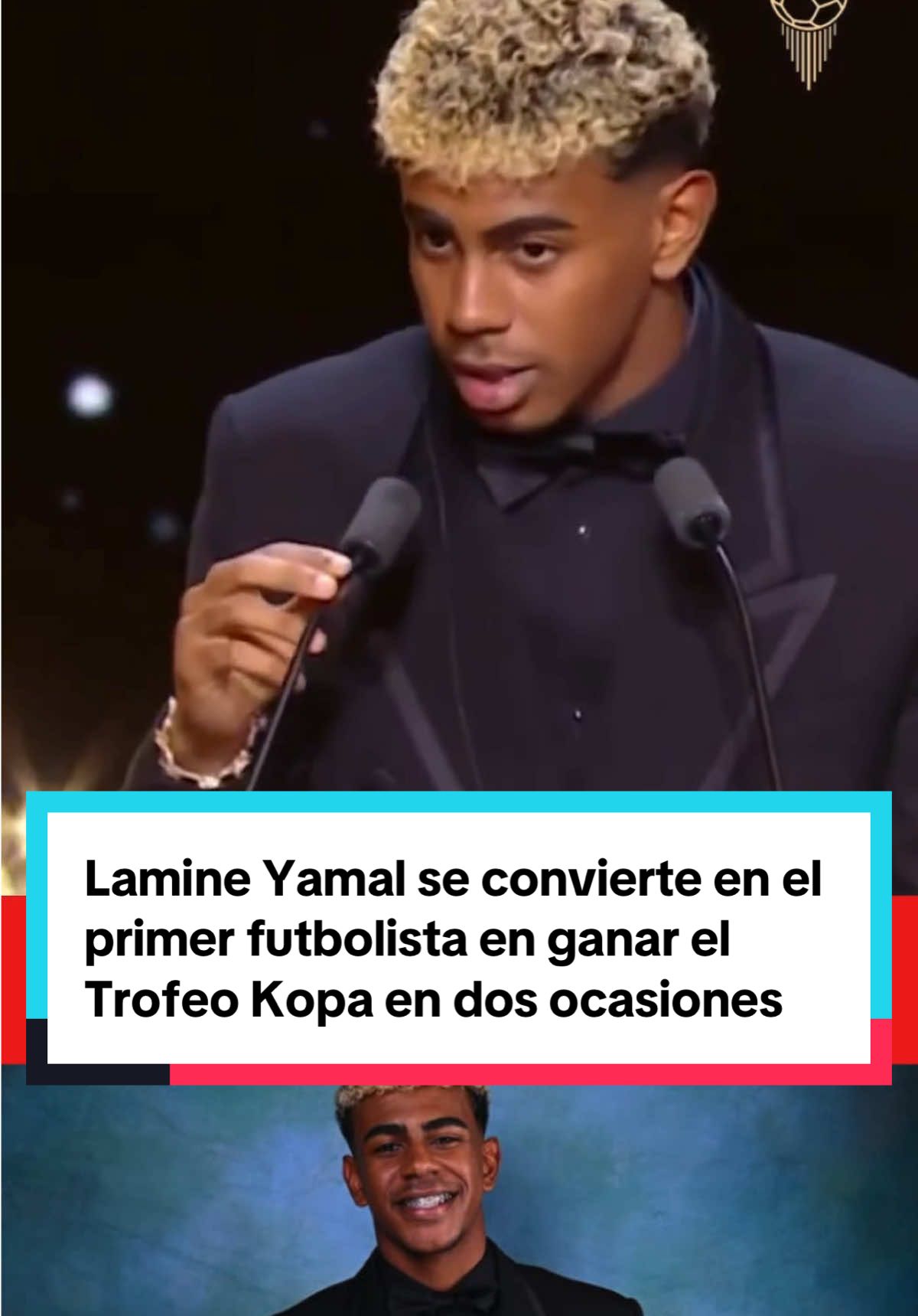 👑 El discurso del mejor jugador joven‼️ ¡Histórico! Lamine Yamal se convierte en el primer futbolista en ganar el Trofeo Kopa en dos ocasiones 🏆⚽ ¿Crees que será el próximo Balón de Oro? 👀👇 #lamineyamal #trofeokopa #balondeoro #futbol #TikTokDeportes       