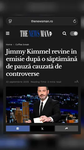 După aproape o săptămână de pauză generată de o serie de reacții publice intense, emisiunea „Jimmy Kimmel Live!” revine pe micile ecrane. #thenewsman #știrisaunuștii #raduandreitudor 
