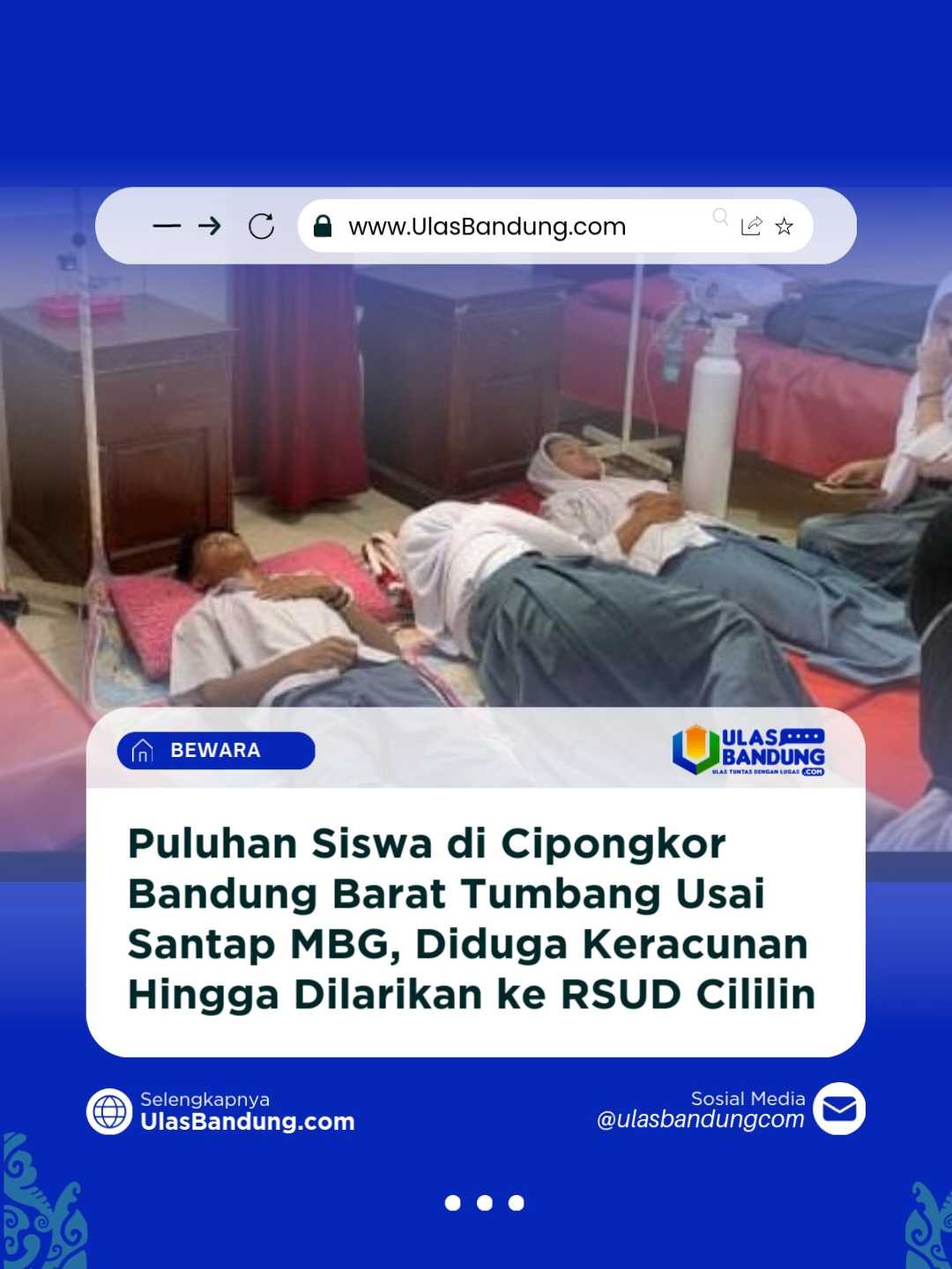 Puluhan siswa di Cipongkor, Bandung Barat, dilarikan ke RSUD Cililin setelah diduga keracunan makanan bergizi gratis. 
 Gejala yang muncul pusing, mual, hingga lemas. 
 Kasus ini kembali bikin publik waspada soal kualitas dan kebersihan MBG di sekolah.
 Haruskah pengawasan program makanan gratis diperketat biar kejadian serupa tidak terulang lagi? 🤔
 Baca selengkapnya di https://www.ulasbandung.com/bewara/1441631874/puluhan-siswa-di-cipongkor-bandung-barat-tumbang-usai-santap-mbg-diduga-keracunan-hingga-dilarikan-ke-rsud-cililin
 
 #Bandung #BandungBarat #MBG #Cipongkor #UlasBandung #KeracunanMBG #BeritaBandung #KesehatanAnak #ProgramMBG #BeritaTerkini  #KesehatanSekolah #BreakingNews