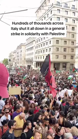 Over 500,000 people mobilized across Italy in over 65 cities in a powerful general strike in solidarity with Palestine. All of Italy's major ports, 90% of public transport, and 50% of railways were blocked. The strike marks an important radicalization of the solidarity protests, and is an important example that can —and should — be replicated. Workers, students, and young people, blocking everything, can indeed shut it all down, to put an end to Isr*el’s g*n*cide and until Palestine is free.