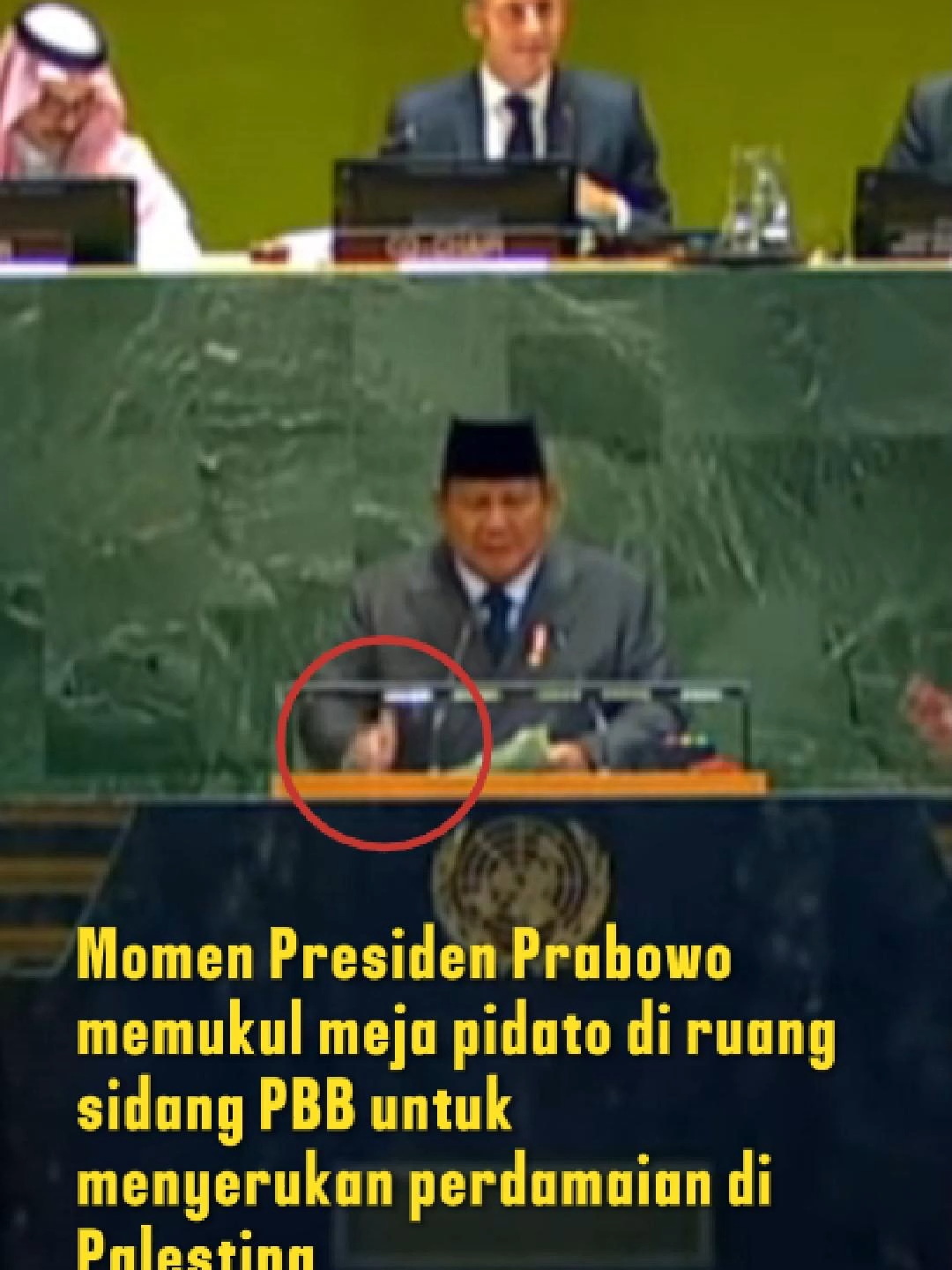 Momen Presiden Prabowo memukul meja pidato di ruang sidang PBB untuk menyerukan perdamaian di Palestina. #presidenprabowo #indonesia🇮🇩 #sidangumumPBB #FreePalestina