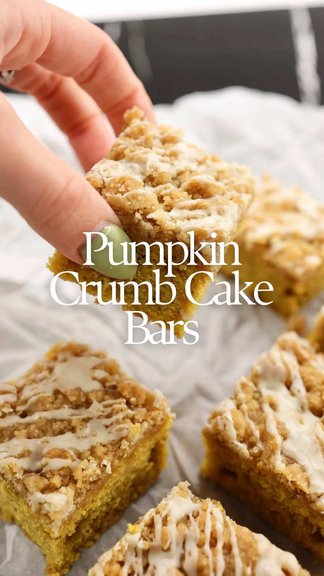 The Pumpkin Crumb Cake Bars I cannot stop making. The base is soft and spiced pumpkin cake and it is topped with the most buttery golden crumb layer. Every bite tastes like cozy comfort and it is the perfect dessert to share with family and friends this season. If you loved my viral crumb cake bars, this pumpkin version is just as easy and guaranteed to become a favorite in your kitchen. It is simple to put together, slices cleanly into bars, and is one of those recipes that looks bakery-level but anyone can master at home. The full recipe is on my website, link in bio. Save this so you can come back to it when you are ready to bake. #pumpkincrumbcake #easyfallrecipes #pumpkindessert #fallbaking #quickfalldesserts 