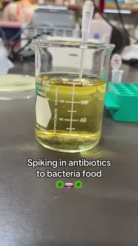 It’s so satisfying to watch the antibiotics get pipetted into the LB! Spiking in antibiotics to my bacteria culture media is important to ensure only the bacteria I want to grow, grow!  #bacteria #antibiotics #Science #phd #womeninstem 