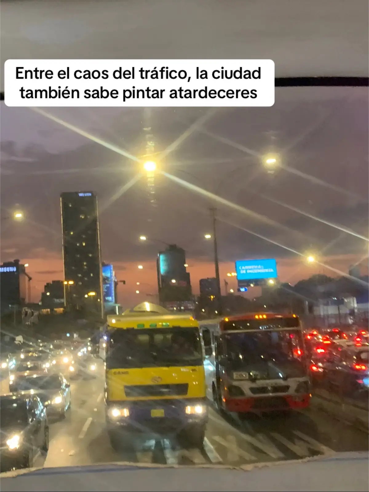 Entre bocinas, luces y cansancio, muchas veces creemos que el tráfico solo es pérdida de tiempo. Pero si levantamos la mirada, descubrimos que la ciudad también tiene su forma de hablarnos. El mismo caos que nos atrapa puede regalarnos atardeceres que parecen pintados a mano, recordándonos que incluso en medio del desorden hay espacio para la belleza. Tal vez el mensaje sea claro: la vida no siempre se trata de llegar rápido, sino de aprender a detenerse, contemplar y encontrar paz en lo inesperado.  ¿Alguna vez has encontrado un instante de calma en medio del caos? #reflexiones #atardecer #caosenlaciudad #tráfico #pausa 