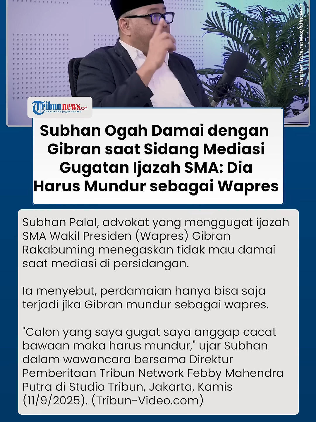 Penggugat Ijazah Ungkap Satu-satunya Syarat Damai dengan Gibran saat Mediasi Dia Harus Mundur #subhanpalal #gibran #wapresgibran #gibranrakabumingraka #beritaterkini